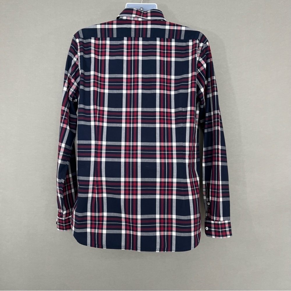 Express Red Blue Check Fitted Button Long Sleeve … - image 8